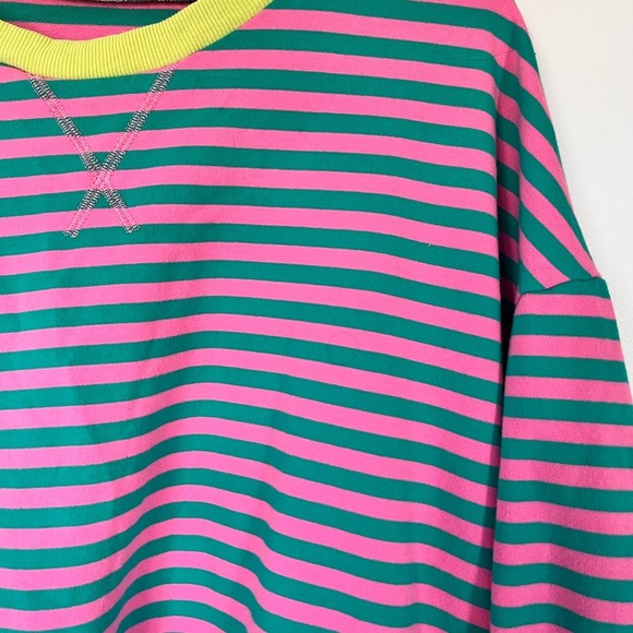 Oversized Women’s Striped Pink and Green Sweatshirt - Picture 3 of 6